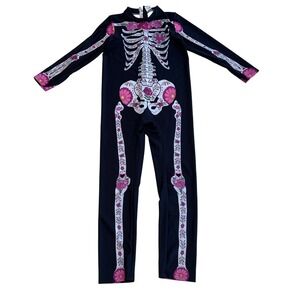 Kids Girls Halloween Costume Skeleton‎ Floral Day of the Dead Size L
